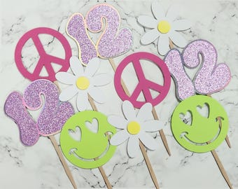 Groovy Cupcake Toppers: Retro Hippie Birthday Party Decorations