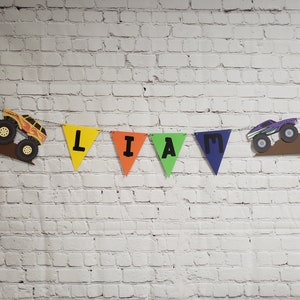 Personalized Monster Truck Name Banner. Monster Trucks Birthday Banner. Monster Trucks Party Decorations. Big Trucks Birthday.