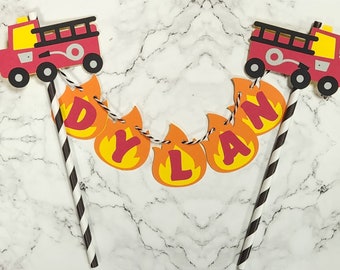 Firetruck Birthday Cake Topper: Personalized Fireman Party Decor