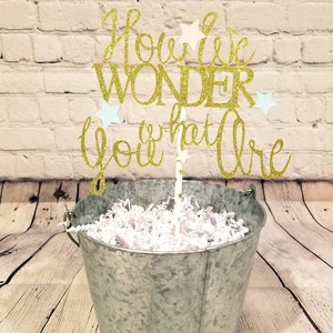 How We Wonder What You Are Cake Topper. Gender Reveal Party Decorations.