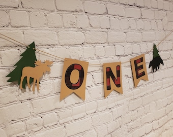 Lumberjack First Birthday Banner, One Happy Camper Party Decor