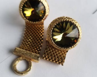 Vintage Cufflinks DANTE Cuff Links genuine Austrian Crystal Watermelon Design 1970/'s Shirt Accessory Formal Wear