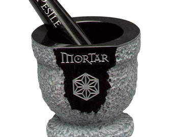 Custom Personalized Engraving Black Chiseled Marble Mortar and Pestle