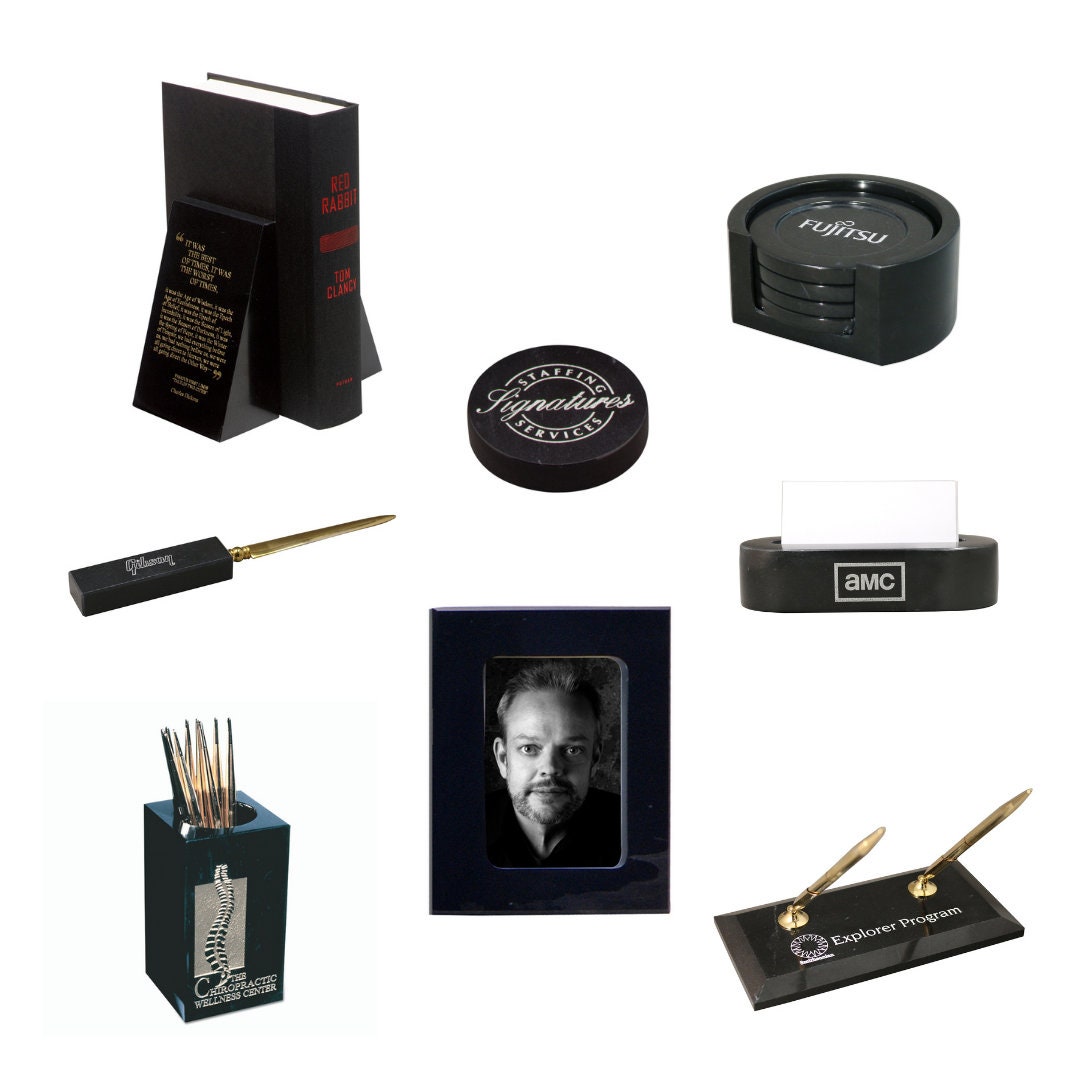 Full Desk Set Marble Jet Black Desk Accessories 8 Piece Set Etsy