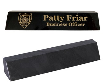 Custom Personalized Engraving Jet Black Marble Wedge Nameplate