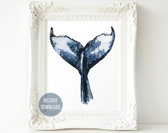 Whale tail print watercolor whale print, whale painting, watercolor clipart, Beach Decor, whale art whale poster, wall art watercolor print