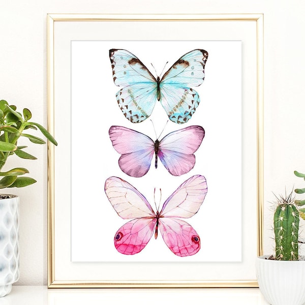 Watercolor Butterfly wall art poster clipart Illustration Floral clipart Butterfly Print painting Butterfly Ornament girly wall art