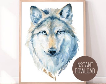 Wolf Watercolor Printable. Digital Download Print clipart. Decor wall art prints. Wolf print wall decor. Predator painting poster