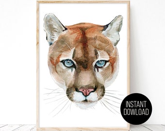 Puma print Power animal Big Cat lover gift Cougar print American animal art Cat Artwork Mountain lion art Unusual wall decor