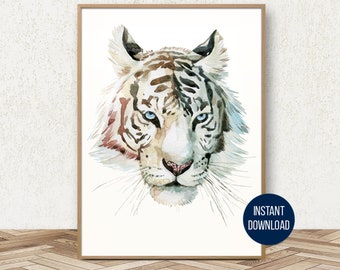 Witte tijger poster aquarel tijger kunst tijger schilderij tijger muurafdruk dierenkunst jungle thema
