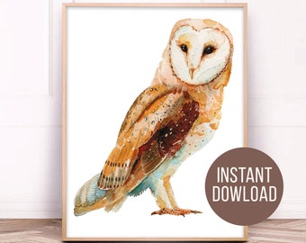 Barn Owl svg Boho clipart Watercolor Print Barn Owl painting Rustic kitchen poster Owl nursery decor poster