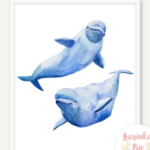 Beluga Whale stack Whale print Watercolor print Poster Wall decor painting. Sea art. Watercolor clipart Nautical decor White Whale