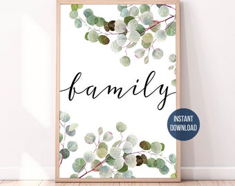 Family poster Eucalyptus print Eucalyptus bouquet Poster Watercolor print Botanical print Kitchen decor home Eucalyptus leaves