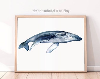 Humpback whale print Whale art Whale watercolor Whale painting Watercolor painting Whale nursery Power animal