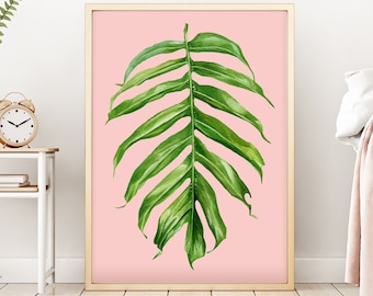 Watercolor Palm Leaf Print, Palm Leaves Print, Wall Print Art Print Blush Pink Pink Wall Art Tropical Print Wall Decor Large Wall Art Poster