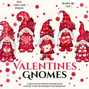 Gnomos para o Dia dos Namorados. Desenhos de sublimação. Gnomos em aquarela. Clipart em aquarela.