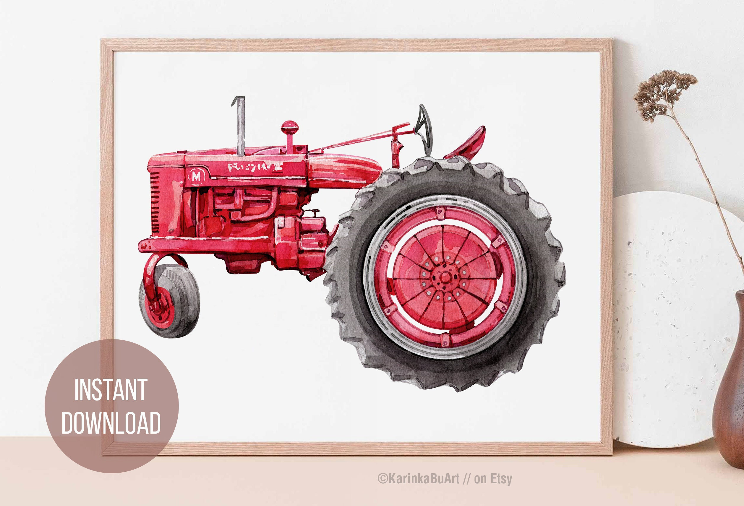 Watercolor Clipart Red Tractor PNG | Farmhouse Decor | Rustic Country Style Agricultural Art for Sublimation & Harvesting Equipment Themes