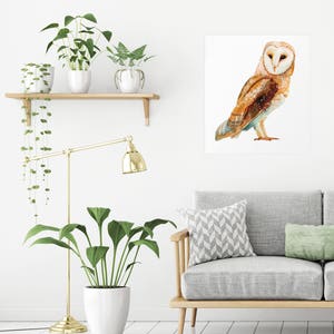 Barn Owl svg Boho clipart Watercolor Print Barn Owl painting Rustic kitchen poster Owl nursery decor poster image 4