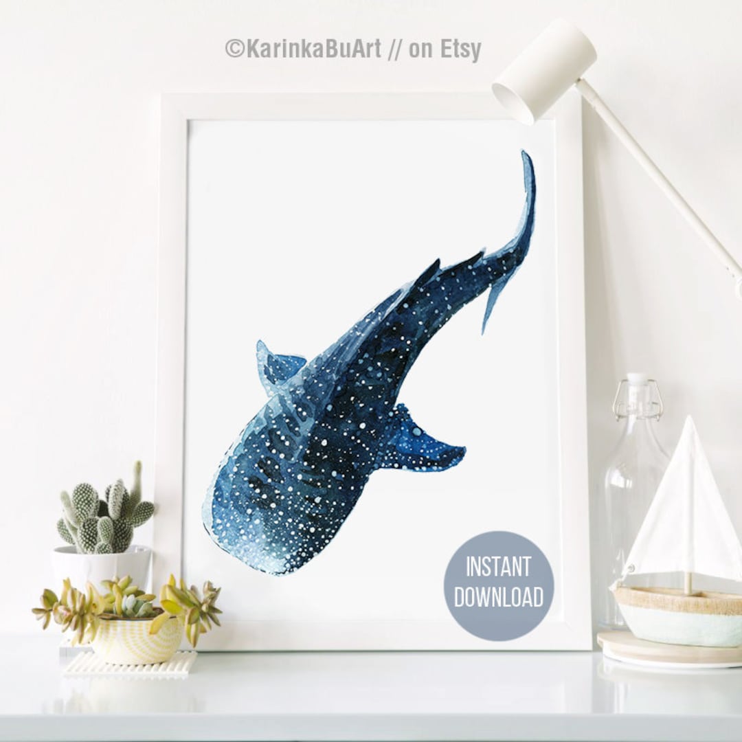 Watercolor Print of Whale Shark Painting Whale Poster Wall Decor Ocean ...