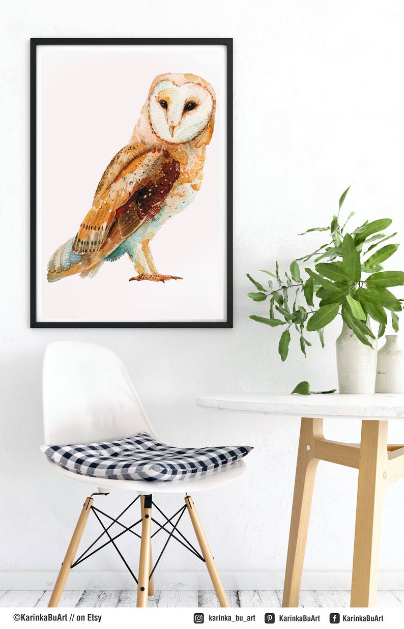 Barn Owl svg Boho clipart Watercolor Print Barn Owl painting Rustic kitchen poster Owl nursery decor poster image 9