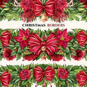 Christmas garland PNG clipart. Christmas decor border Watercolor clipart. Colorful Christmas Floral garland. Christmas border clipart image 2