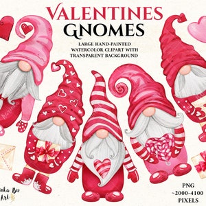 Gnomos para o Dia dos Namorados. Desenhos de sublimação. Gnomos em aquarela. Clipart em aquarela.