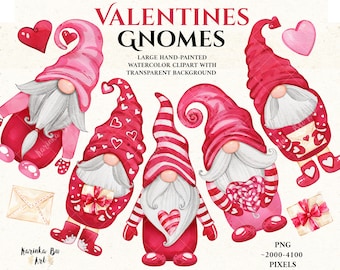 Valentine gnome clipart  Sublimation designs. Watercolor gnomes Watercolor clipart