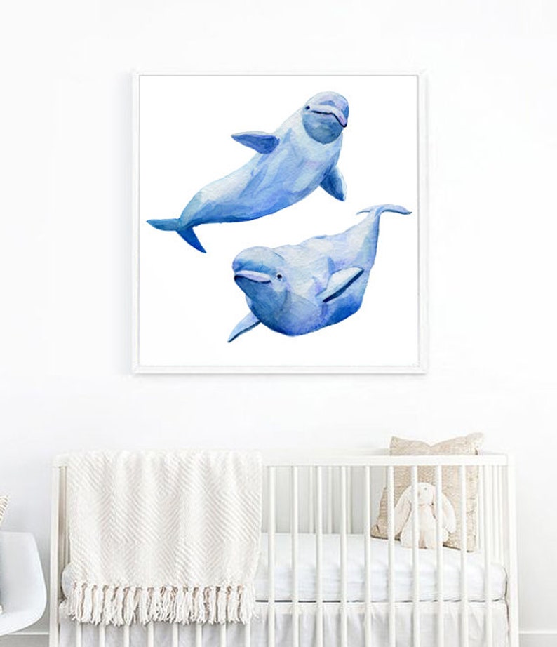 Beluga Whale stack Whale print Watercolor print Poster Wall decor painting. Sea art. Watercolor clipart Nautical decor White Whale image 4