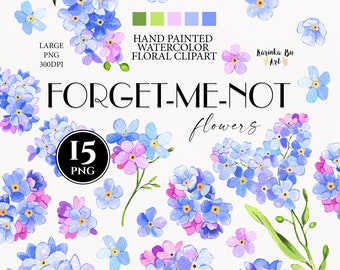 Forget me not clipart. Wildflower clipart. Watercolor clipart. Botanical print Floral elements spring clipart Wildflowers png art