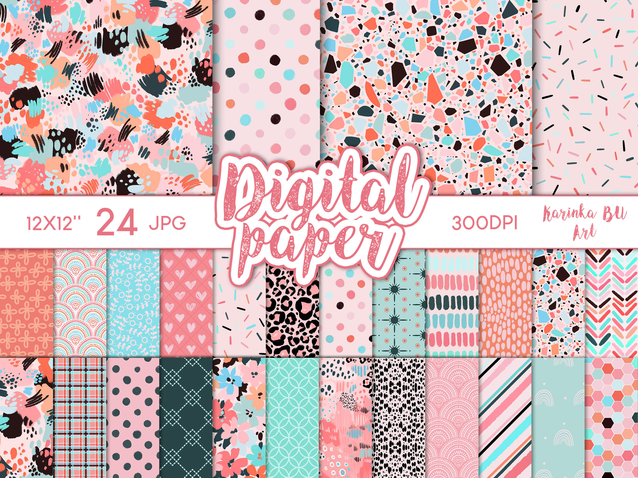 24 Blush Pink and Blue Digital Paper. Seamless Pattern Textures ...
