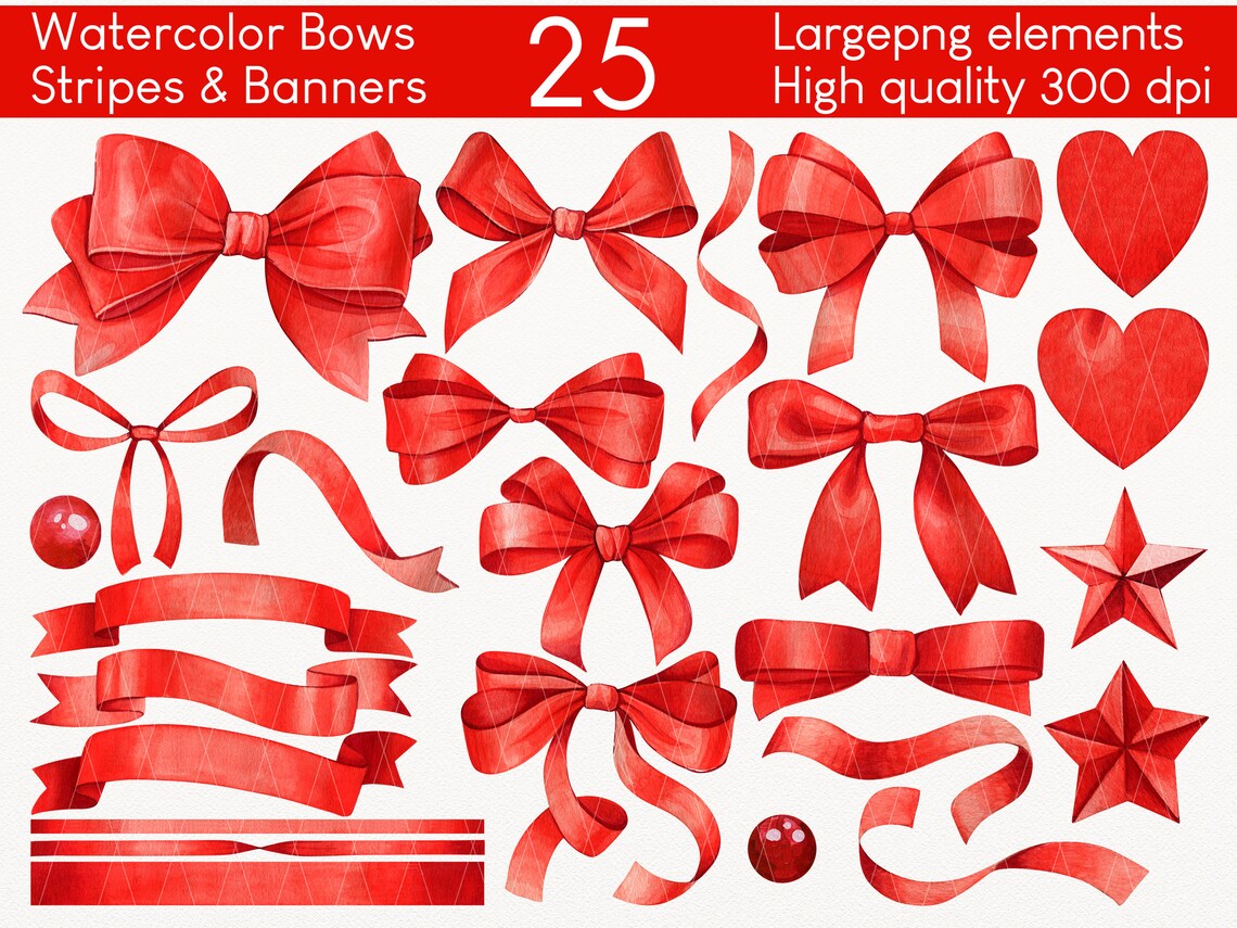 Watercolor Red Bows Clipart Printable Sticker Sublimation PNG - Etsy