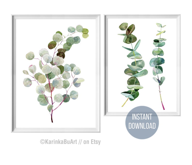 2 Eucalyptus set printable wall art Eucalyptus bouquet Etsy