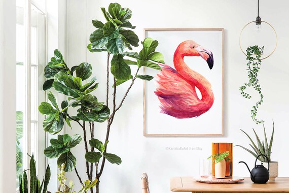Flamingo print wall decor fashion wall art Watercolor clipart poster home decor flamingo paper Watercolor painting bedroom decor wall decal