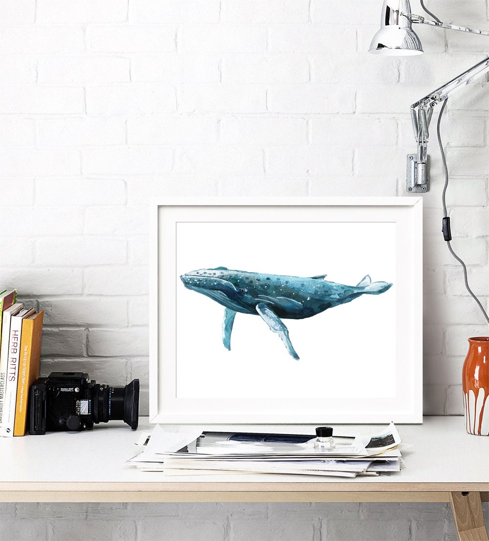 Whale print Watercolor Whale poster Wall decor whale art whale | Etsy