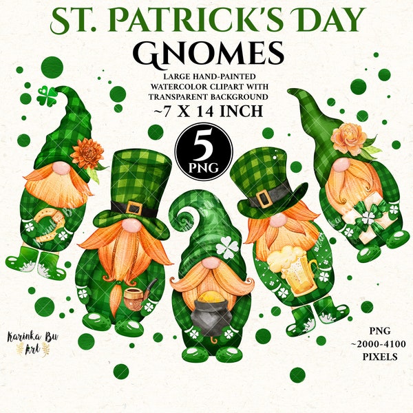 St. Patrick's Day gnome clipart  Sublimation designs. Watercolor gnomes Watercolor clipart