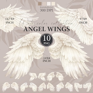 10 aquarelillustraties van Angel Wings Clipart Heaven Clipart White Wings PNG, sublimatie, plannerstickers transparante fantasiekunst