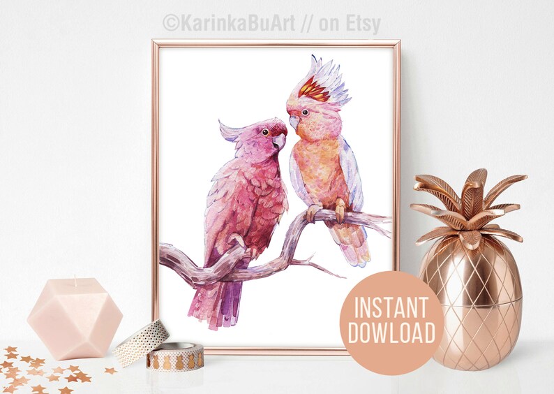 Watercolor Cockatoo Parrot clipart printable poster. Tropical Illustration Australian nature print. Bird illustration, bird poster, bird watercolor, classic watercolor, classical painting macaw tropical, Mother's Day, parrot painting