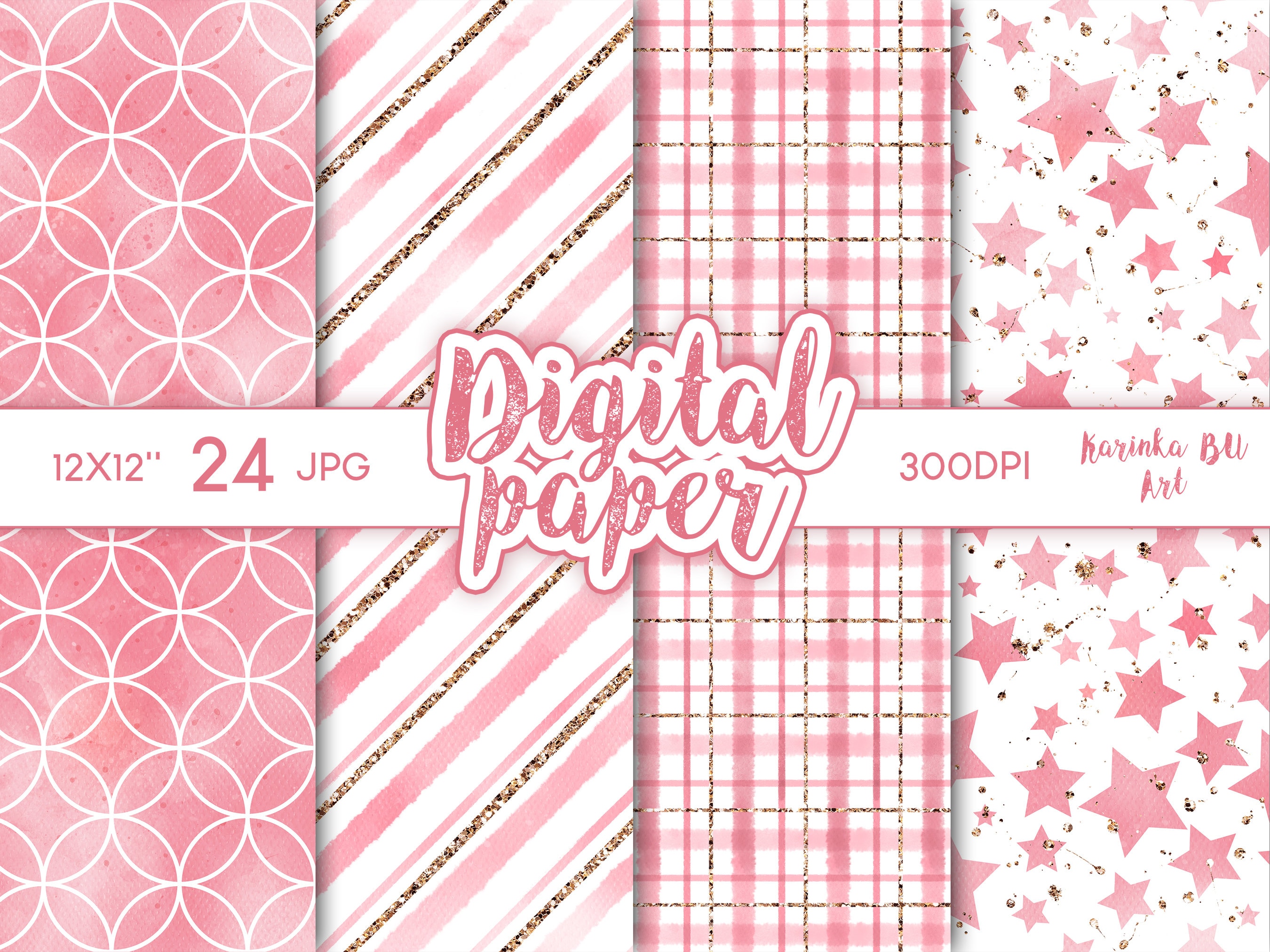 24 Blush Pink and Gold Digital Paper. Seamless Pattern Textures ...