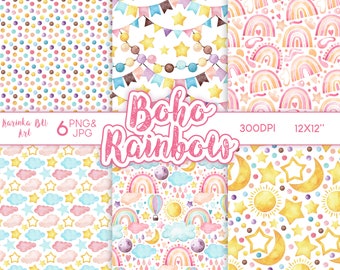 Scrapbook paper. Pink Rainbow png Watercolor clipart Baby shower cute Clipart modern clipart Digital paper