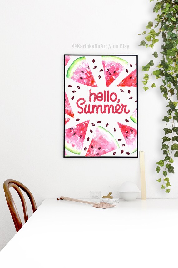 watercolor watermelon art hello