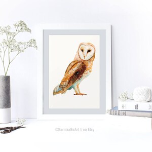 Barn Owl svg Boho clipart Watercolor Print Barn Owl painting Rustic kitchen poster Owl nursery decor poster image 7