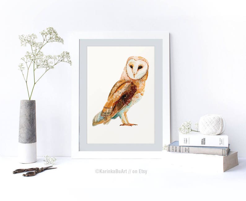 Barn Owl svg Boho clipart Watercolor Print Barn Owl painting Rustic kitchen poster Owl nursery decor poster image 7