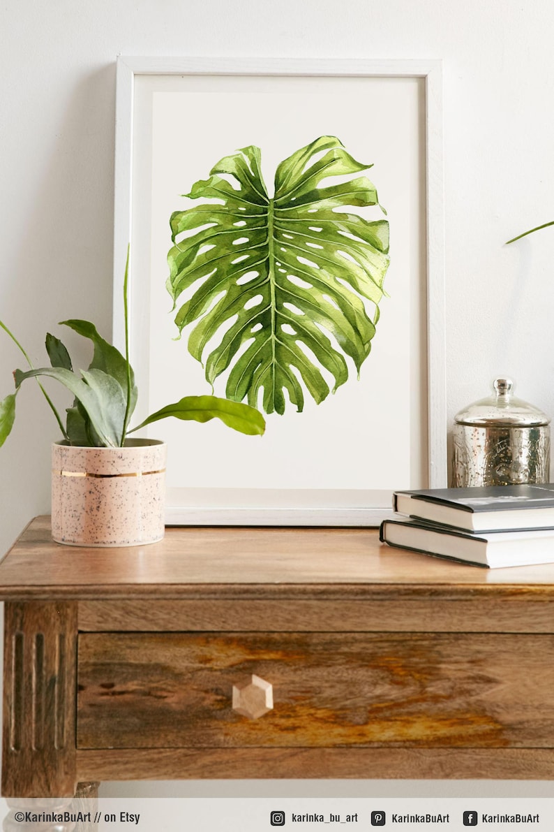 Monstera Wall Art Watercolor Painting Monstera Print Tropical Etsy