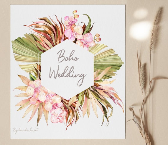 Boho clipart Floral elements Purple flower svg Wedding | Etsy