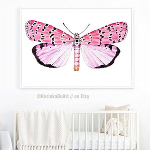 May include: A watercolor painting of a pink butterfly with black markings on its wings. The butterfly is set against a white background.