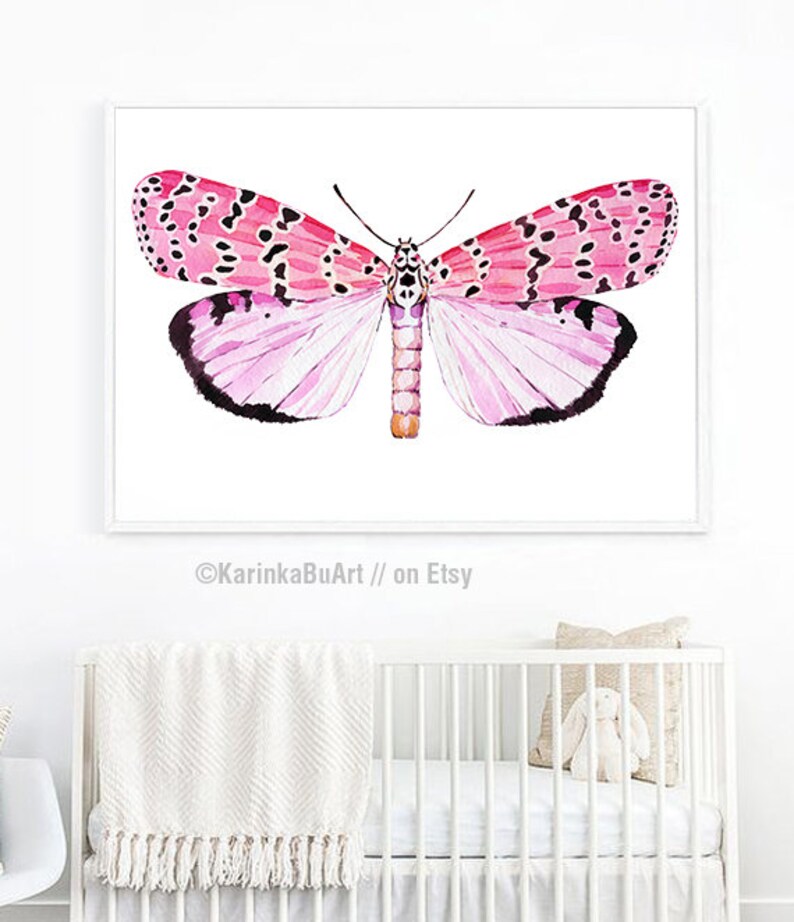 May include: A watercolor painting of a pink butterfly with black markings on its wings. The butterfly is set against a white background.