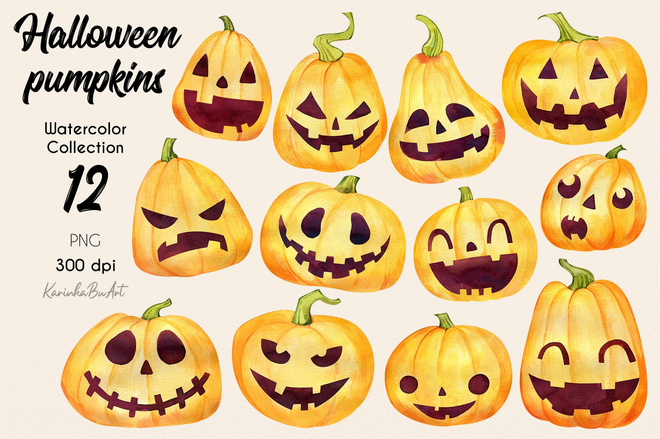 Watercolor Halloween Clipart Halloween Decor Pumpkin PNG Halloween ...