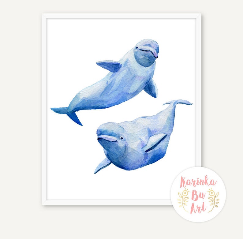 Beluga Whale stack Whale print Watercolor print Poster Wall decor painting. Sea art. Watercolor clipart Nautical decor White Whale image 1