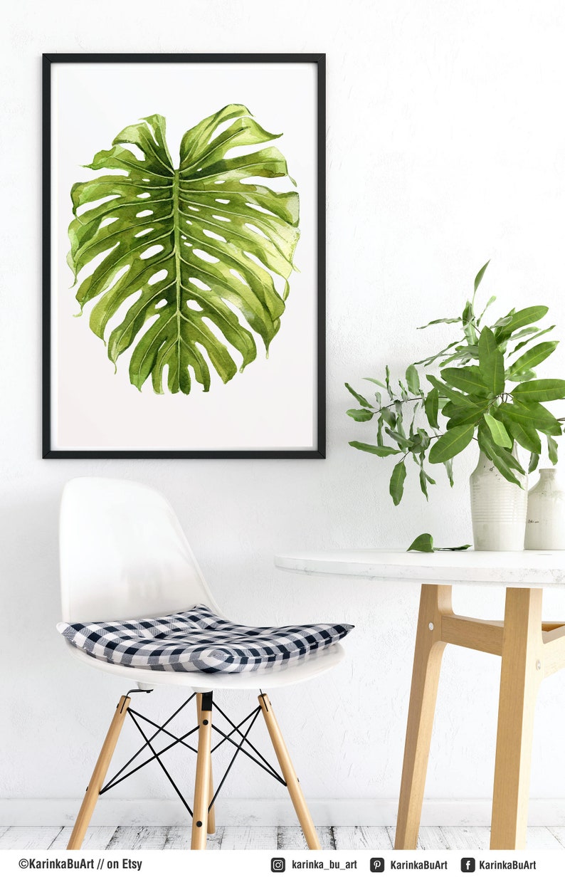 Monstera Wall Art Watercolor Painting Monstera Print Tropical Etsy