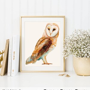 Barn Owl svg Boho clipart Watercolor Print Barn Owl painting Rustic kitchen poster Owl nursery decor poster image 2